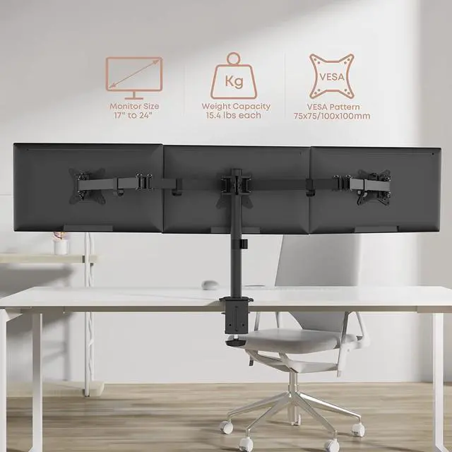 Alt view image 6 of 7 - Triple Monitor Mount, 3 Monitor Desk Mount for 3 Screens up to 24 inches, Fully Adjustable VESA Monitor Stand (IMT66-03), Black