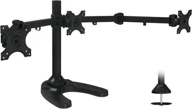Main image of Mount-It! Triple Monitor Stand | 3 Monitor Stand Mount | Free Standing and Grommet Bases | Fits 19 20 21 22 23 24 Inch Computer Screens | Three Heavy Duty Adjustable Arms | VESA 75 100 Compatible