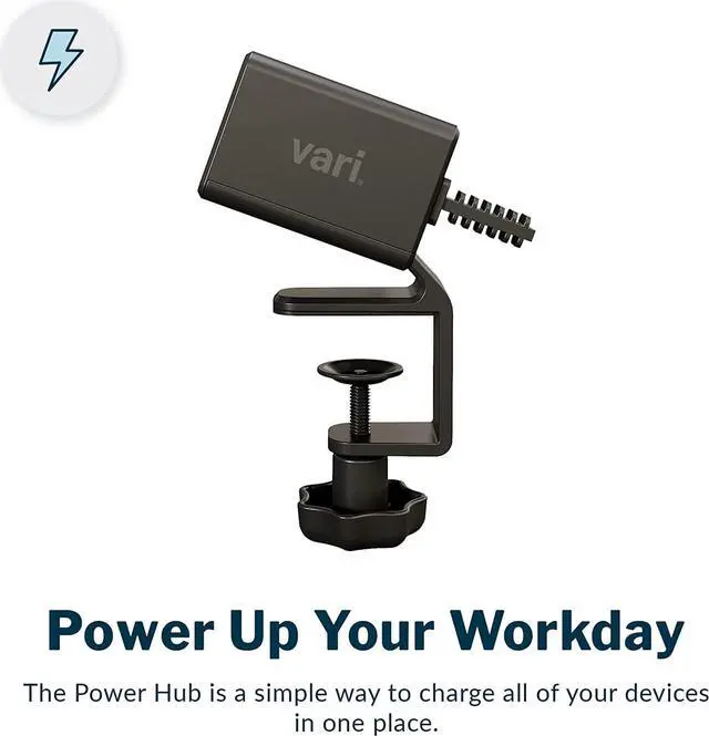 Alt view image 2 of 7 - Vari Power Hub - Black Multiple Outlet Power Charging Station with Desk Mount - 5 AC outlets, 2 USB Ports, 12" Cord - Fast Charging for Work or Home Office - Easy to Install with No Tools Needed