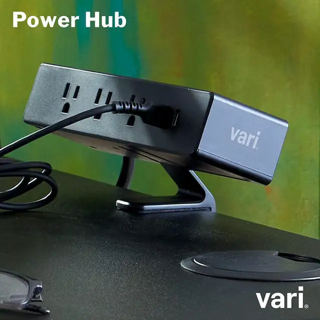 Alt view image 3 of 7 - Vari Power Hub - Black Multiple Outlet Power Charging Station with Desk Mount - 5 AC outlets, 2 USB Ports, 12" Cord - Fast Charging for Work or Home Office - Easy to Install with No Tools Needed