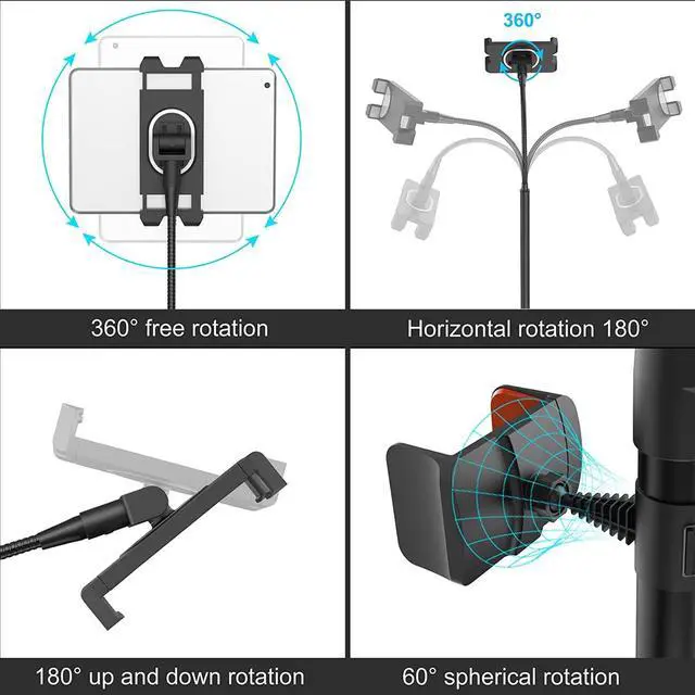 Alt view image 3 of 7 - Tripod Stand for Ipad Gooseneck 63-inch Floor Stand for Tablet Floor Stand for iPad Tripod with 360° Rotating Mount for Mini Air Pro and All 4.7-11.9 Inch Tablet and Phone