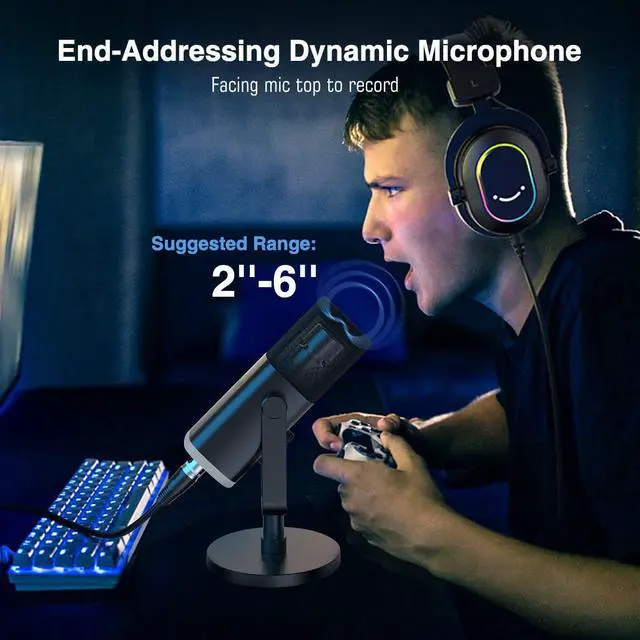 Alt view image 7 of 7 - FIFINE XLR/USB Dynamic Microphone for Podcast Recording, PC Computer Gaming Streaming Mic with RGB Light, Mute Button, Headphones Jack, Desktop Stand, Vocal Mic for Singing YouTube-AmpliGame AM8