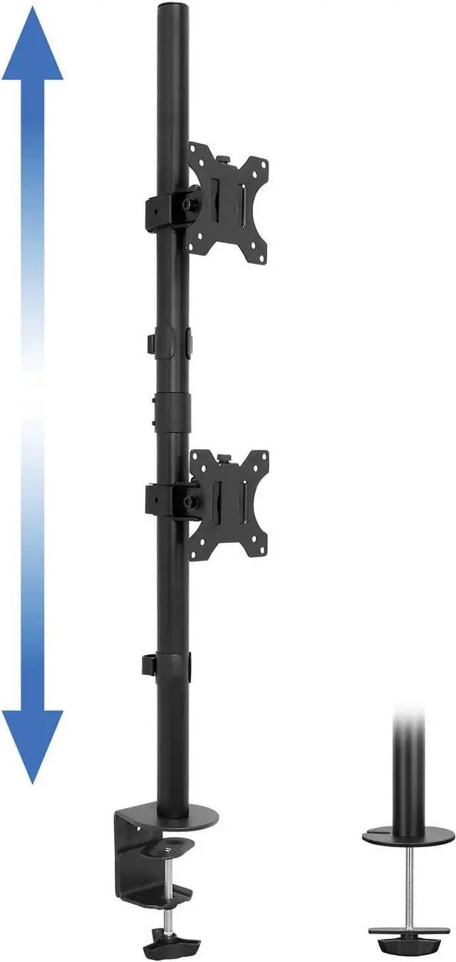 Alt view image 2 of 7 - Mount-It! Vertical Dual Monitor Mount | Stacked Monitor Desk Stand | Fits 2 Computer Screens 19 20 21 22 23 24 27 32 Inches | C-Clamp and Grommet Bases | VESA 75 100 Compatible