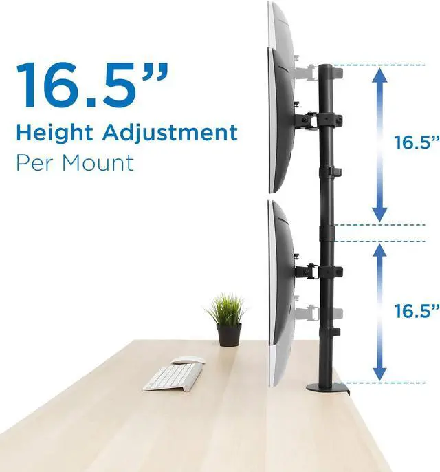 Alt view image 5 of 7 - Mount-It! Vertical Dual Monitor Mount | Stacked Monitor Desk Stand | Fits 2 Computer Screens 19 20 21 22 23 24 27 32 Inches | C-Clamp and Grommet Bases | VESA 75 100 Compatible