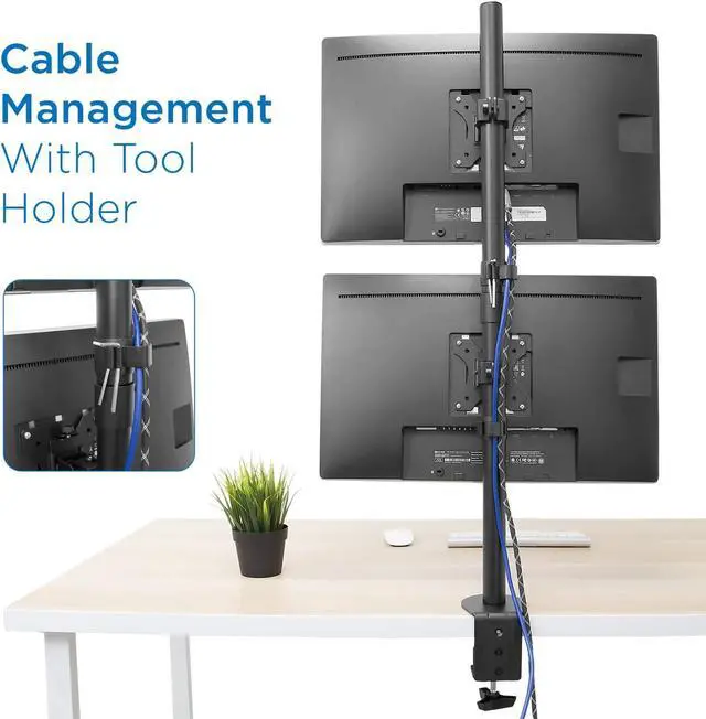 Alt view image 7 of 7 - Mount-It! Vertical Dual Monitor Mount | Stacked Monitor Desk Stand | Fits 2 Computer Screens 19 20 21 22 23 24 27 32 Inches | C-Clamp and Grommet Bases | VESA 75 100 Compatible