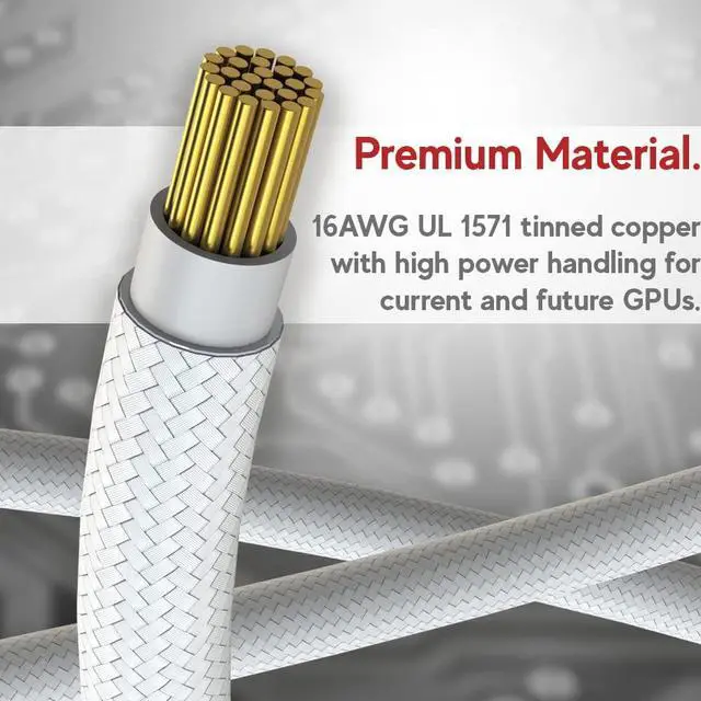 Alt view image 3 of 7 - LINKUP - AVA PCIE 5.0 4 x 8Pin to 12VHPWR (16Pin / 12+4) 16AWG Sleeved High Current Power Cable Extension for RTX4000 - PCIE 4.0 PSU - 40cm (White) -Compatible with all RTX5000 RTX4000 RTX3000 FE GPUs