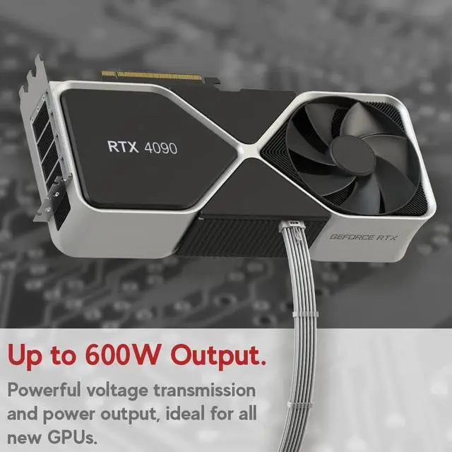 Alt view image 4 of 7 - LINKUP - AVA PCIE 5.0 4 x 8Pin to 12VHPWR (16Pin / 12+4) 16AWG Sleeved High Current Power Cable Extension for RTX4000 - PCIE 4.0 PSU - 40cm (White) -Compatible with all RTX5000 RTX4000 RTX3000 FE GPUs