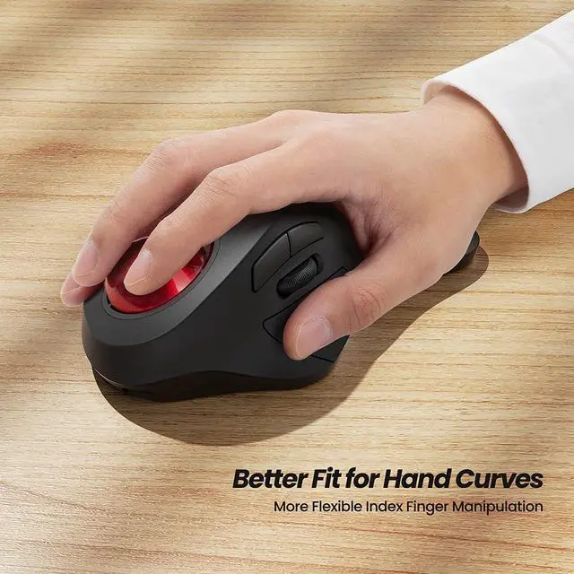 Alt view image 2 of 7 - Nulea Wireless Ergonomic Trackball Mouse, Rechargeable, Bluetooth Rollerball Mouse, 44mm Index Finger Trackball, 5 Adjustable DPI, Compatible with PC, Laptop, Mac