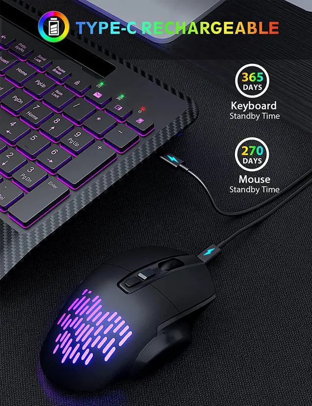 Alt view image 5 of 7 - Wireless Keyboard and Mouse Backlits, Wrist Rest, Jiggler Mouse, Rechargeable Ergonomic Keyboard with Phone Holder, Silent Light Up Combo for Computer, Mac, PC, Laptop, Chromebook (Black)