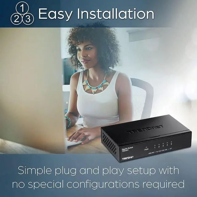 Alt view image 3 of 7 - TRENDnet Gigabit Desktop Switch, TEG-S51, 5 x Gigabit RJ-45 Ports, Ethernet Splitter, 10Gbps Switching Capacity, Fanless Design, Metal Enclosure, Lifetime Protection