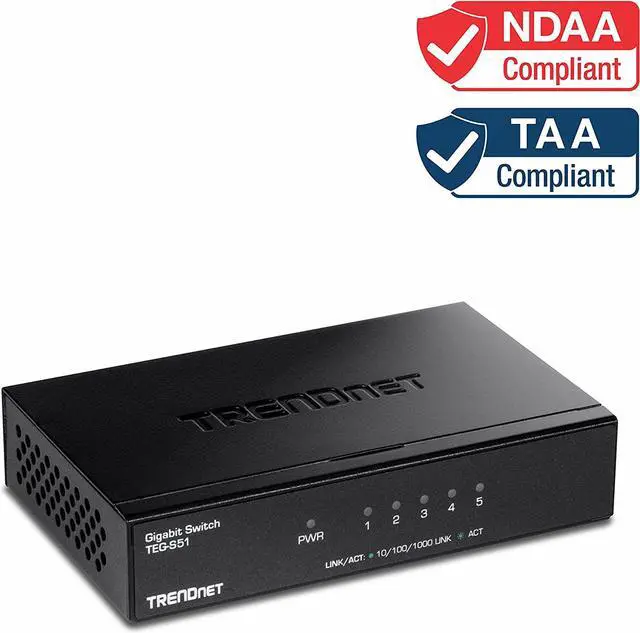 Alt view image 7 of 7 - TRENDnet Gigabit Desktop Switch, TEG-S51, 5 x Gigabit RJ-45 Ports, Ethernet Splitter, 10Gbps Switching Capacity, Fanless Design, Metal Enclosure, Lifetime Protection