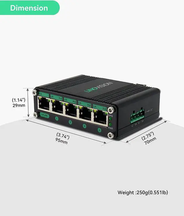 Alt view image 7 of 7 - LINOVISION Industrial 5 Ports Gigabit Solar POE Switch with DC12V-48V to DC48V Voltage Booster,4 x IEEE802.3af/at 30W POE Ports @120W, IP40, Compact POE Power for Solar Power/RV Truck/VoIP Systems
