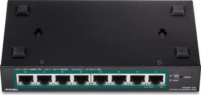 Alt view image 7 of 7 - TRENDnet 8-Port Gigabit EdgeSmart PoE+ Switch, 8 x Gigabit PoE+ Ports, 64W PoE Power Budget, Managed PoE+ Switch, Wall Mountable, Desktop Ethernet Switch, Lifetime Protection, Black, TPE-TG82ES