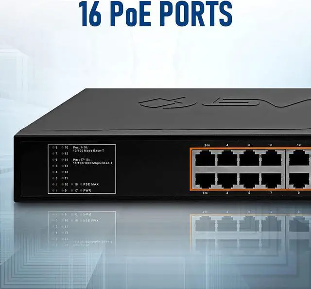 Alt view image 4 of 7 - BV-Tech 18 Ports Long Range PoE+ Switch (16 PoE+ Ports | 2 Gigabit Ethernet uplink) - 19 Rackmount - 135W - 802.3af/at -Desktop Design for Easy Set Up