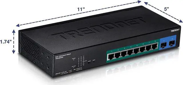 Alt view image 7 of 7 - TRENDnet 10-Port Gigabit Web Smart PoE+ Switch, TPE-082WS, 8 X Gigabit PoE+ Ports, 2 X SFP Slots, Vlan, QoS, Lacp, IPv6 Support, 20Gbps Switching Capacity, 75W PoE Power Budget, Lifetime Protection