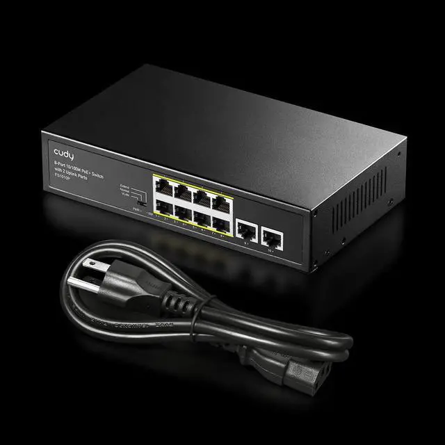 Alt view image 7 of 7 - Cudy 8 Port PoE+ Switch with 2 Uplink Ports 120W, 8 10/100Mbps PoE+@120W, Extend/VLAN Mode, 802.3af, 802.3at Standard, Fanless, Watchdog, Plug and Play FS1010P