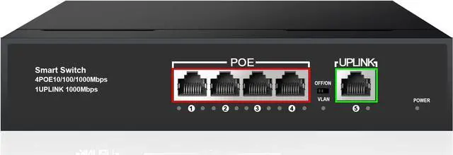 Main image of TEROW PoE Switch, 5 Port Gigabit Ethernet Network Switch( 4 PoE+ Port with 1 Extra Uplink Port), 802.3af Compliant | Plug & Play | Shielded Ports | Traffic Optimization | Fanless Quiet