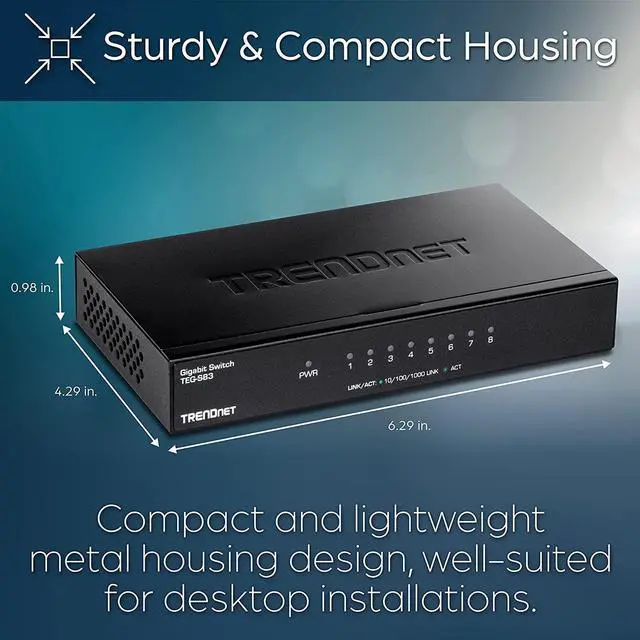 Alt view image 6 of 7 - TRENDnet 8-Port Gigabit Desktop Switch, TEG-S83, 8 x Gigabit RJ-45 Ports, 16Gbps Switching Capacity, Fanless Design, Metal Enclosure, Lifetime Protection, Black