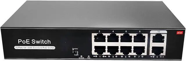 Main image of 8 Port PoE Switch with 2 Uplink, 802.3af/at PoE+ 100Mbps, 100W Built-in Power, Extend to 250 Meter, Metal Plug & Play, Unmanaged POE Switch