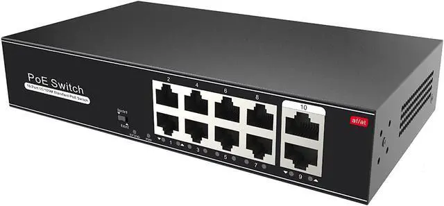 Alt view image 2 of 6 - 8 Port PoE Switch with 2 Uplink, 802.3af/at PoE+ 100Mbps, 100W Built-in Power, Extend to 250 Meter, Metal Plug & Play, Unmanaged POE Switch