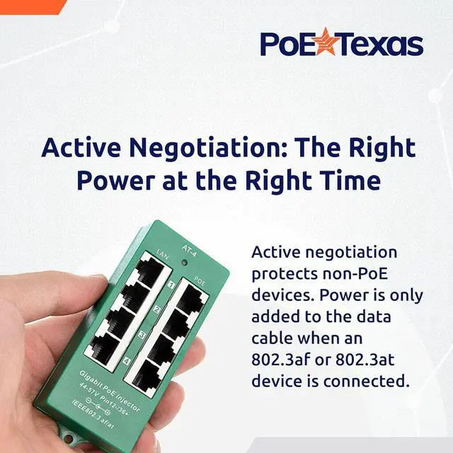 Alt view image 5 of 6 - PoE Texas 4 Port PoE/PoE+ Injector with 48V 60W Power Supply - Gigabit Injector - Active Mode A Power Over Ethernet Multi Port PoE Adapter - Supports 4 PoE (802.3af or at) up to 60 watts