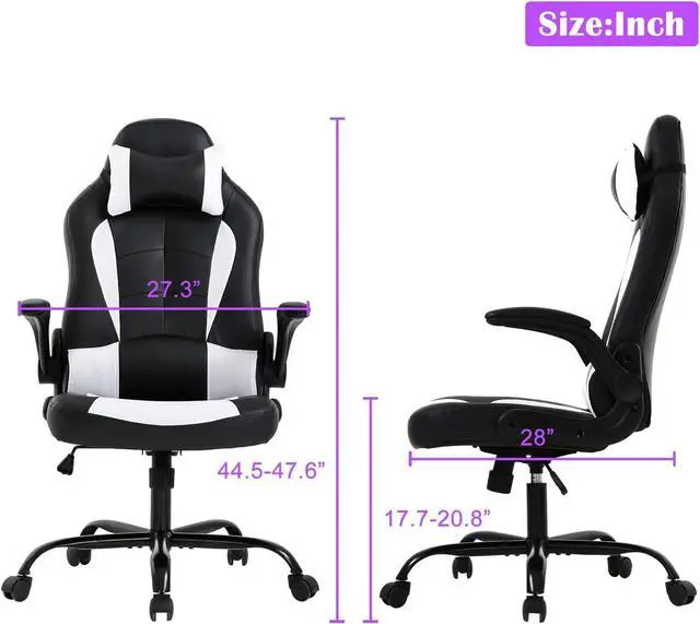 Alt view image 2 of 6 - Ergonomic Gaming Chair, Gaming Chair with Headrest, Office Computer Chair Racing Chair with Wheels & Lumbar Support, High Back Gamer Chair PC Gaming Chairs for Adults Teens, Xmas Gift (White)