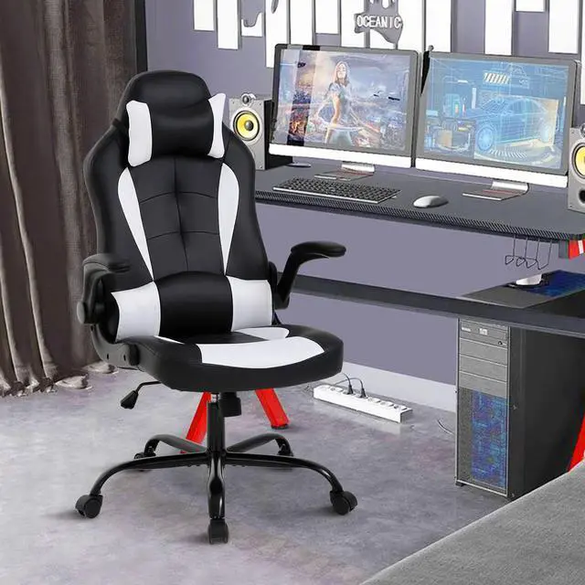 Alt view image 6 of 6 - Ergonomic Gaming Chair, Gaming Chair with Headrest, Office Computer Chair Racing Chair with Wheels & Lumbar Support, High Back Gamer Chair PC Gaming Chairs for Adults Teens, Xmas Gift (White)