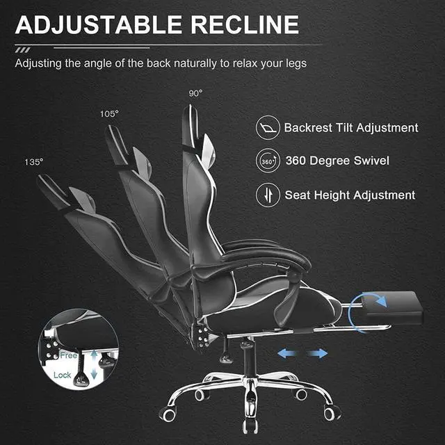 Alt view image 5 of 6 - GTPLAYER Gaming Chair, Computer Chair with Footrest and Lumbar Support, Height Adjustable Game Chair with 360°-Swivel Seat and Headrest and for Office or Gaming (White), Welcome to consult