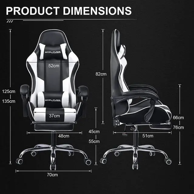 Alt view image 6 of 6 - GTPLAYER Gaming Chair, Computer Chair with Footrest and Lumbar Support, Height Adjustable Game Chair with 360°-Swivel Seat and Headrest and for Office or Gaming (White), Welcome to consult