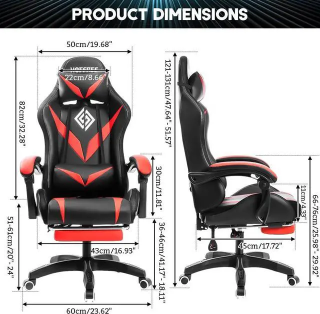 Alt view image 3 of 7 - RGB Gaming Chair with Massage and LED Lights Ergonomic Computer Chair with Footrest High Back Video Game Chair with Adjustable Lumbar Support Linkage Armrest Red and Black