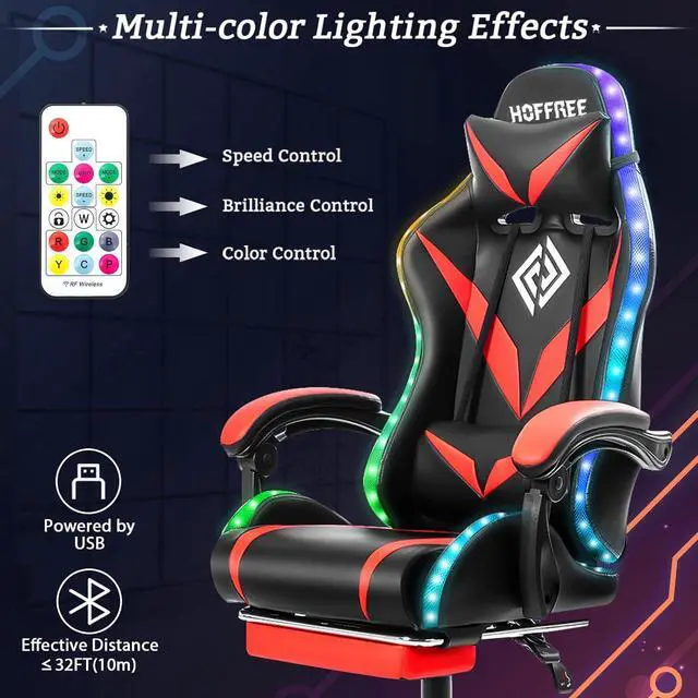 Alt view image 4 of 7 - RGB Gaming Chair with Massage and LED Lights Ergonomic Computer Chair with Footrest High Back Video Game Chair with Adjustable Lumbar Support Linkage Armrest Red and Black