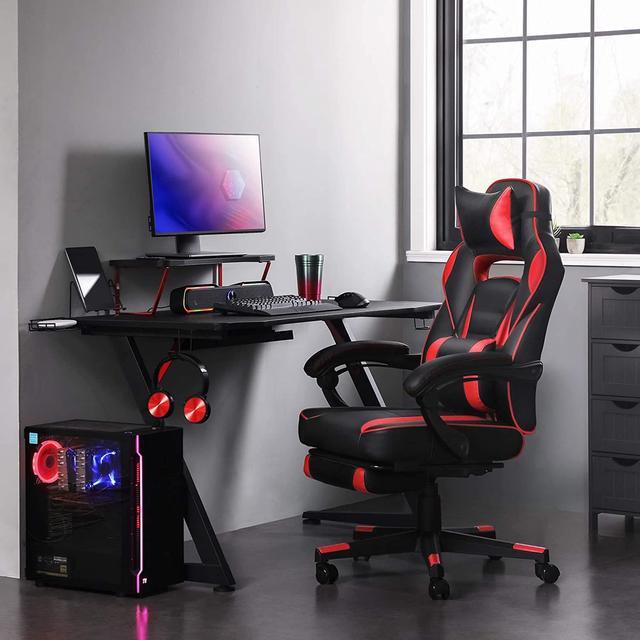 Alt view image 2 of 7 - SONGMICS Racing Gaming Chair, Adjustable Ergonomic Office Chair with Footrest, Tilt Mechanism, Lumbar Support, 330 lb Load, Black and Red UOBG073B01