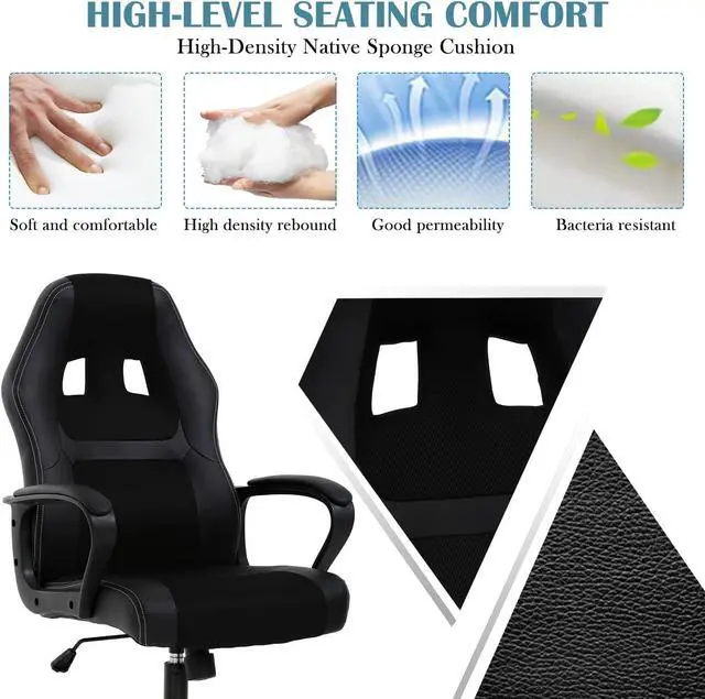 Alt view image 6 of 7 - Ergonomic Office Chair Cheap Desk Chair, Mesh PC Gaming Chair with Lumbar Support, Adjustable High Back PU Leather Computer Chair Racing Task Swivel Executive Video Game Chairs for Home