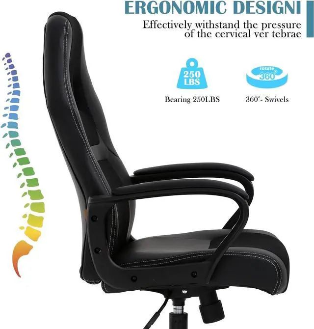 Alt view image 3 of 7 - Ergonomic Office Chair Cheap Desk Chair, Mesh PC Gaming Chair with Lumbar Support, Adjustable High Back PU Leather Computer Chair Racing Task Swivel Executive Video Game Chairs for Home