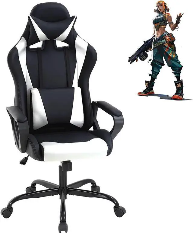 Main image of Gaming Chair High Back Computer Chair Racing Office Chair with Lumbar Support, Ergonomic PU Leather Gaming Desk Chair Swivel Rolling Task Game Chair for Home Office - White