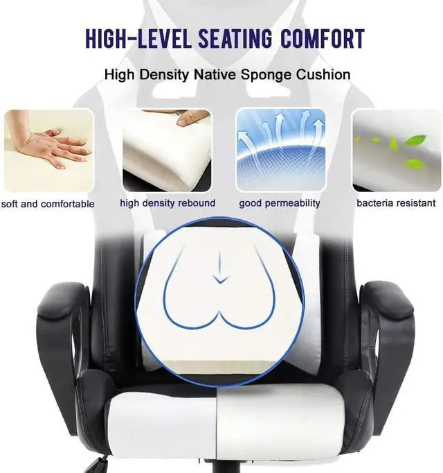 Alt view image 3 of 7 - Gaming Chair High Back Computer Chair Racing Office Chair with Lumbar Support, Ergonomic PU Leather Gaming Desk Chair Swivel Rolling Task Game Chair for Home Office - White