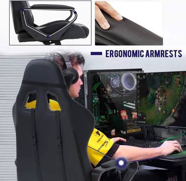 Alt view image 5 of 7 - Gaming Chair High Back Computer Chair Racing Office Chair with Lumbar Support, Ergonomic PU Leather Gaming Desk Chair Swivel Rolling Task Game Chair for Home Office - White