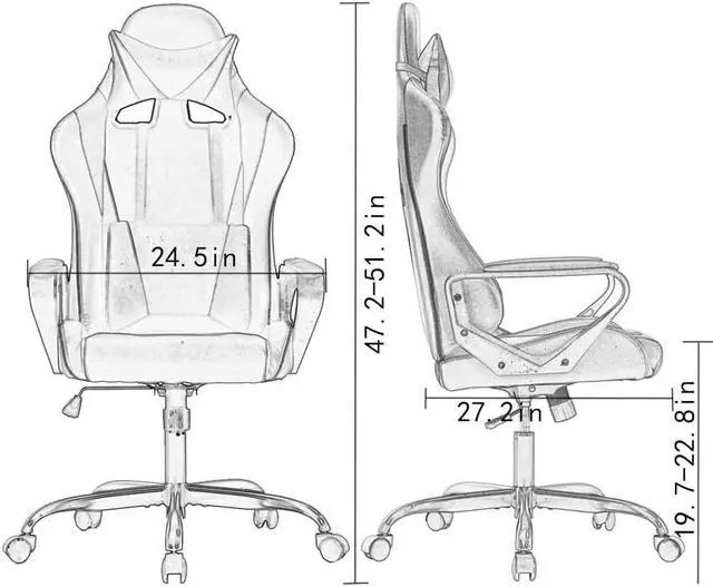 Alt view image 7 of 7 - Gaming Chair High Back Computer Chair Racing Office Chair with Lumbar Support, Ergonomic PU Leather Gaming Desk Chair Swivel Rolling Task Game Chair for Home Office - White
