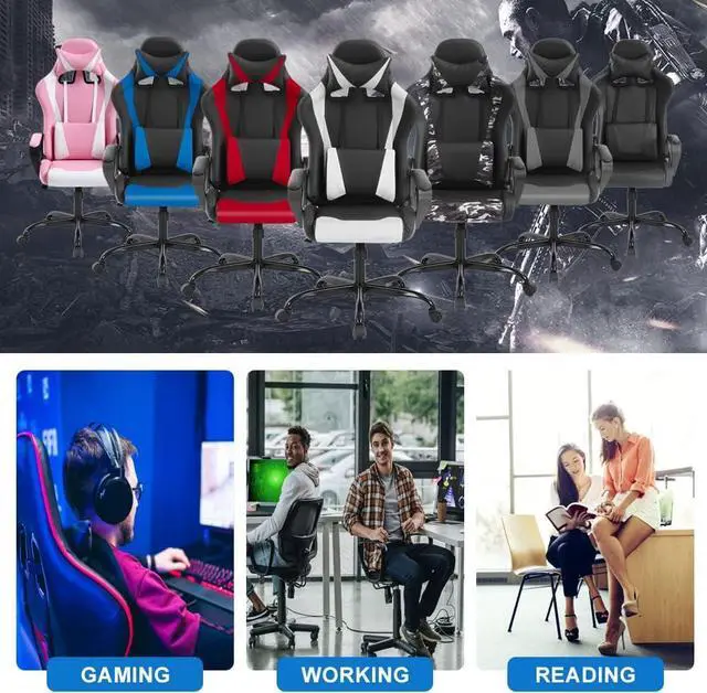 Alt view image 6 of 6 - Ergonomic Gaming Chair, High Back PU Leather Office Chair with Adjustable Lumbar Support & Headrest  Swivel Computer Desk Chair for Adults, Teens, Kids  Heavy Duty Executive Red Game Chair - Blue