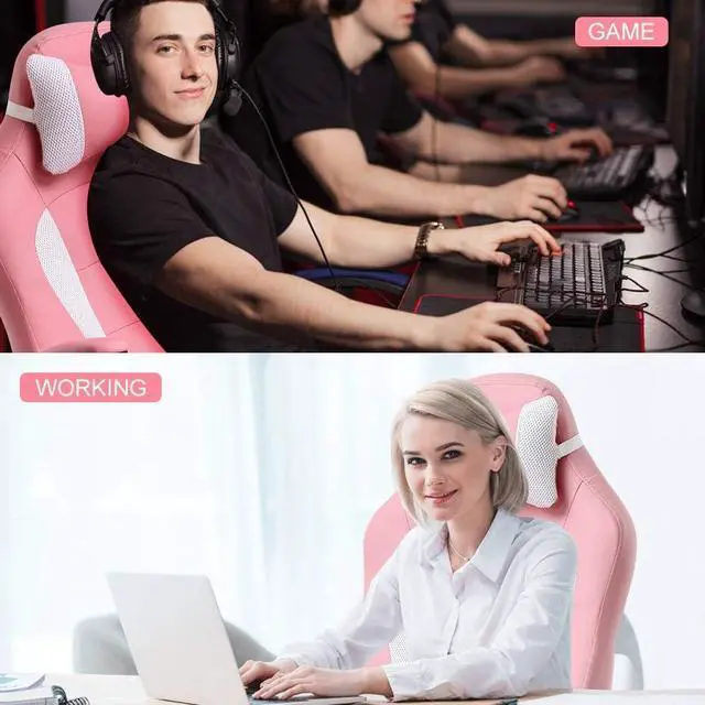 Alt view image 7 of 7 - Meet perfect Ergonomic Gaming Chair with Lumbar Support, Pink | PU leather; breathable mesh; headrest; 360° swivel; 250lb Capacity; ideal for gaming, home office