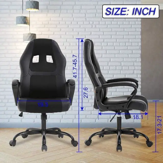 Alt view image 3 of 5 - Office Chair Gaming Desk Racing Gaming Chair, PC Gaming Ergonomic Racing Heavy Duty Office Video Game Chair, PU Leather Racing Chair for Home Office Computer Gaming Chairs Video Game Chairs - Black