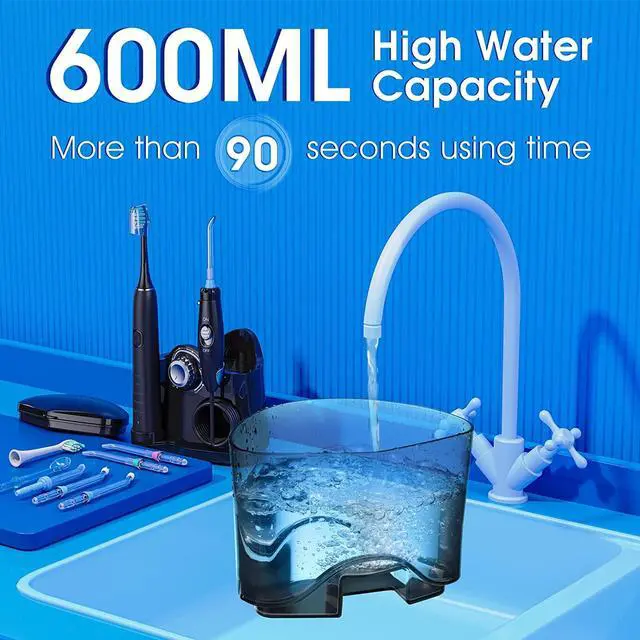 Alt view image 6 of 7 - Electric Toothbrush and Water Flosser,600ML Oral Irrigator Water Flosser with 7 Jet Tips,10 Adjustable Water Pressure,Sonic Electric Toothbrush with 2 Brush Heads,5 Modes(Black)