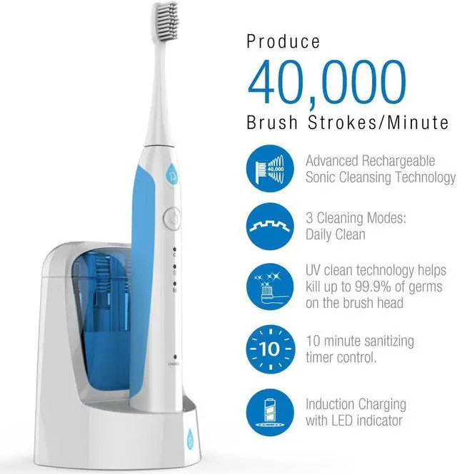 Alt view image 3 of 5 - Pursonic S750 Sonic Toothbrush (White)  Smart Series Electronic Power Rechargeable Battery Toothbrush  Electronic Toothbrush for Adults  12 Bonus Brush Heads  Rechargeable Toothbrushes for Adults