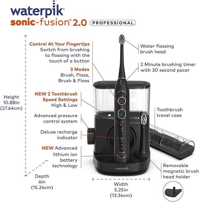 Alt view image 4 of 7 - Waterpik Sonic-Fusion 2.0 Professional Flossing Toothbrush, Electric Toothbrush and Water Flosser Combo In One, Black