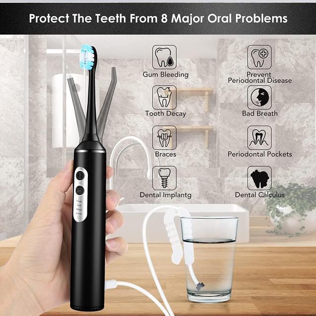 Alt view image 5 of 7 - Electric Toothbrush with Water Flosser Combo, 3 in 1 Ultrasonic Toothbrush & Dental Oral Irrigator & Tooth Cleaner with 4 Modes, One Switch from Sonic Brushing to Water Flossing for Home Travel