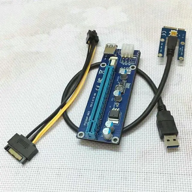 Alt view image 6 of 6 - Mini PCI Express PCI-E Riser Card PCIe 1x to 16x Adapter with SATA 6pin Cable USB Riser For Bitcoin Miner BTC Machine Mining