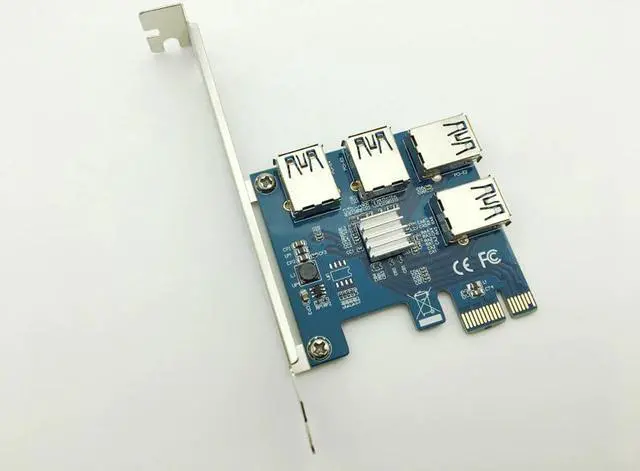 Alt view image 4 of 6 - PCI-E 1X to 4 PCI-E 16X Slots Riser Card External Adapter PCI-E 1 to 4 Port Card Multiplier Riser Card for Bitcoin Miner Machine