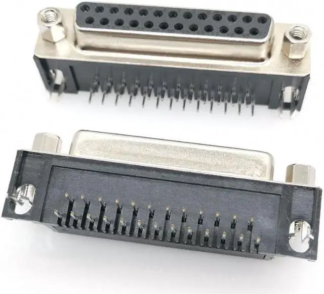 Alt view image 2 of 6 - 10Pcs DB25 female DR25 male D-sub Right Angle PCB Mount Double Row Pins Electrical Connector Socket With Screw Nuts