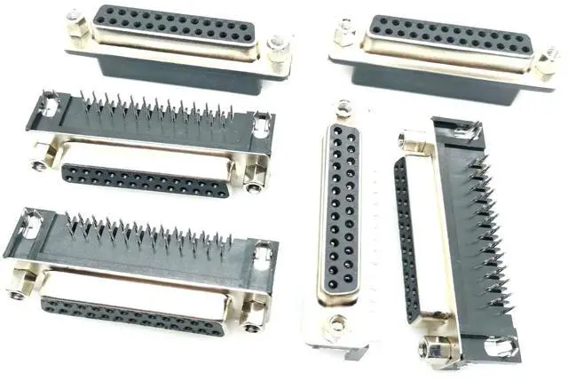 Alt view image 4 of 6 - 10Pcs DB25 female DR25 male D-sub Right Angle PCB Mount Double Row Pins Electrical Connector Socket With Screw Nuts