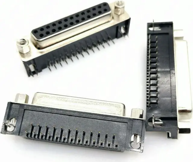 Alt view image 3 of 6 - 10Pcs DB25 female DR25 male D-sub Right Angle PCB Mount Double Row Pins Electrical Connector Socket With Screw Nuts
